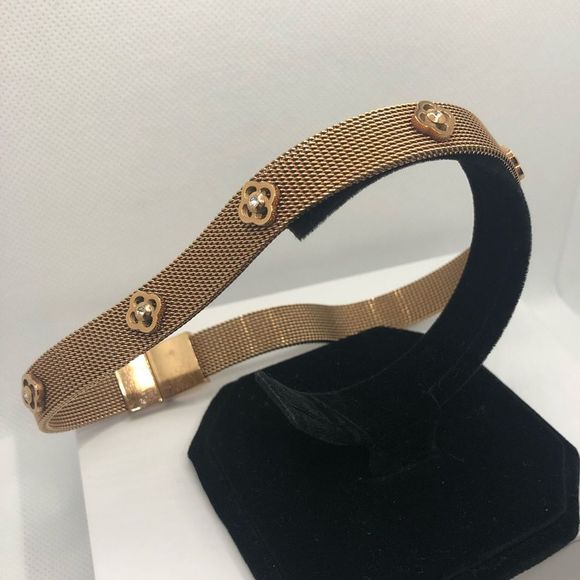 Henri Bendel Rose Gold Bronze Mesh Floral Crystal Choker Wrap Bracelet - Picture 9 of 10